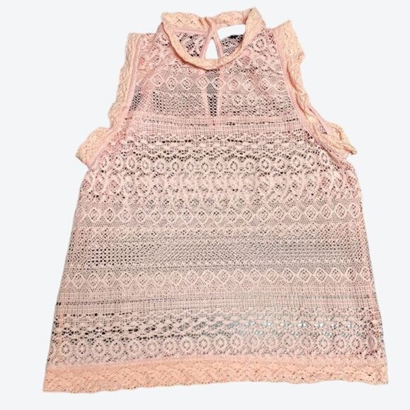 Almost Famous Crochet Knitted Sexy Sheer Peach Color Sleeveless Blouse Size Larg - Picture 6 of 6
